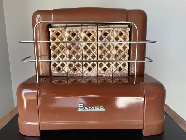 Antique Vintage Gas space room Heater SAMCO ceramic grates fireplace insert home Antique Vintage Gas space room Heater SAMCO ceramic grates fireplace insert home