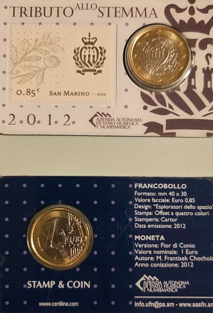 2012 San Marino Stamp & Coincard II incl. 0,85 € Briefmarke und 1 € Münze SELTEN