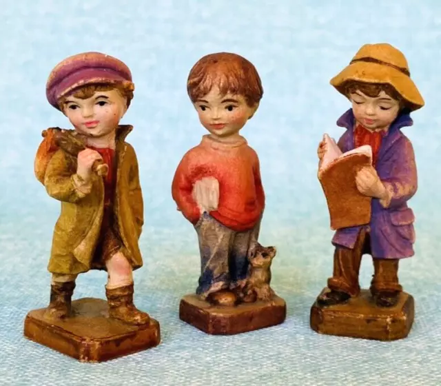 ANRI Fernandez Italy Miniature Hand Carved Wooden Boy Figurines ~ Lot of 3 VTG