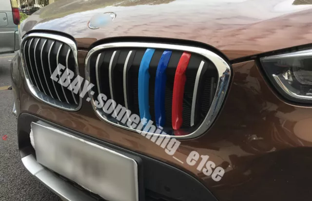 BMW X1 F48 2016+ 7 bar grille M power motorsport tri-colour cover cap clip strip