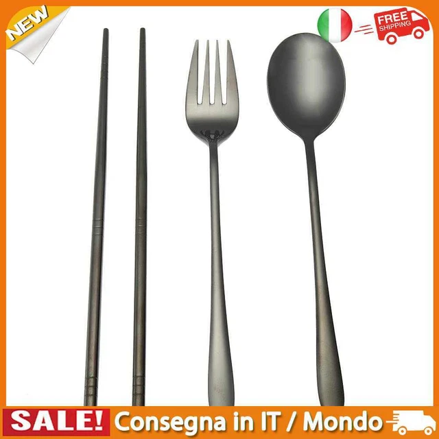 IT 4pcs Stainless Steel Tableware Set Spoon Fork Chopsticks Gifts (Black)