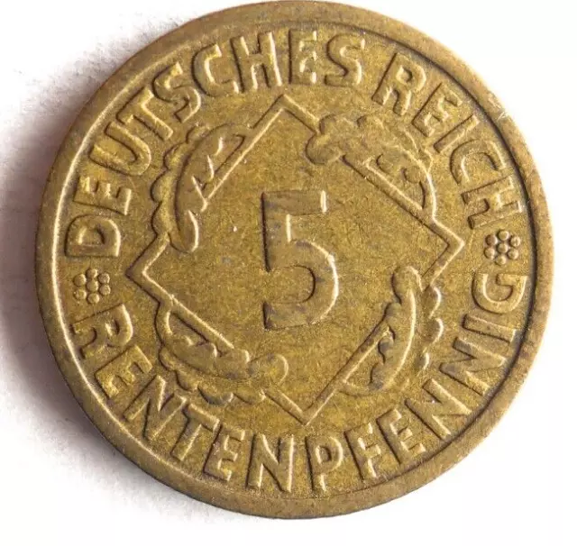 1924 WEIMAR Germany 5 RENTENPFENNIG - Great Coin Germany Bin #4