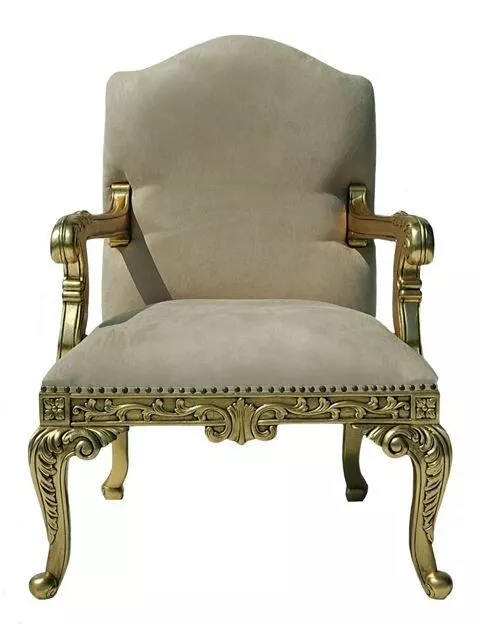 QUALITY Substantial Large Statement Gold Leaf Throne Chair French Arm Chair