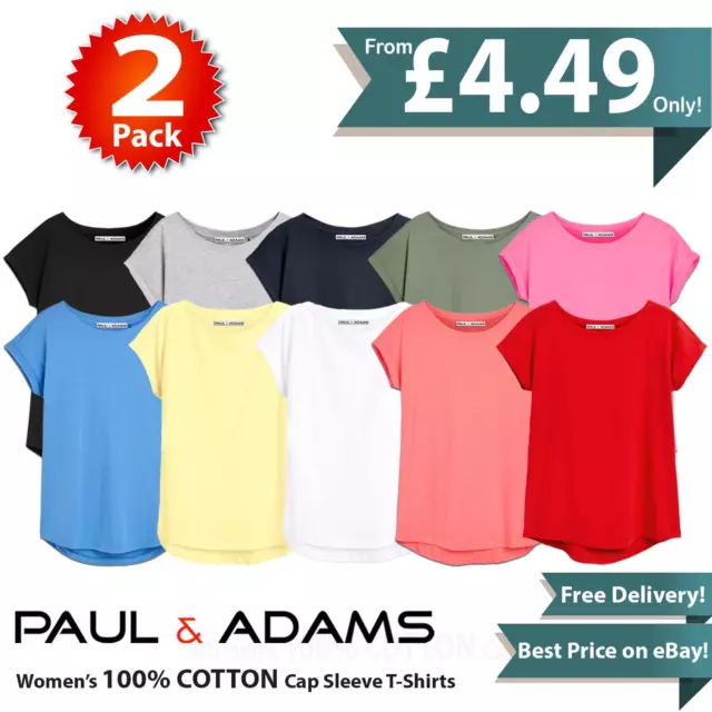 2 Pack Womens Cap Sleeve Top Ladies Round Neck T Shirt Blank Plain Tee Size 8-18