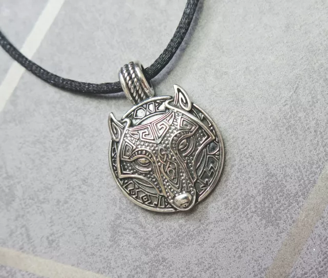 Hommes Argent Sterling Fenrir Loup Nordique Viking Mythologie Pendentif Collier 2