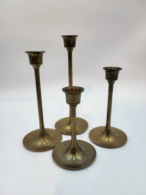 Set Of 4 Brass Candle Stick Holders For Small Tapers Made In India Graduating...