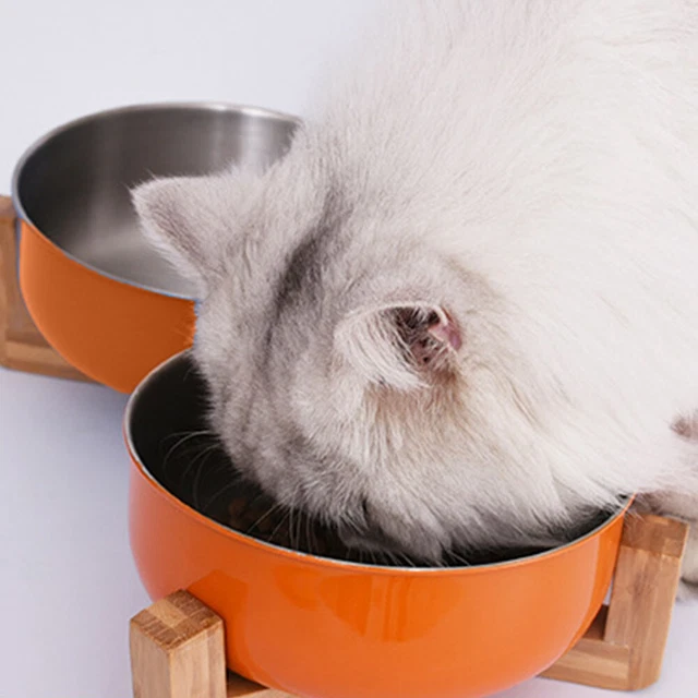 Ciotola per alimentazione per animali domestici rotonda facile da pulire cane gatto con supporto in legno sano