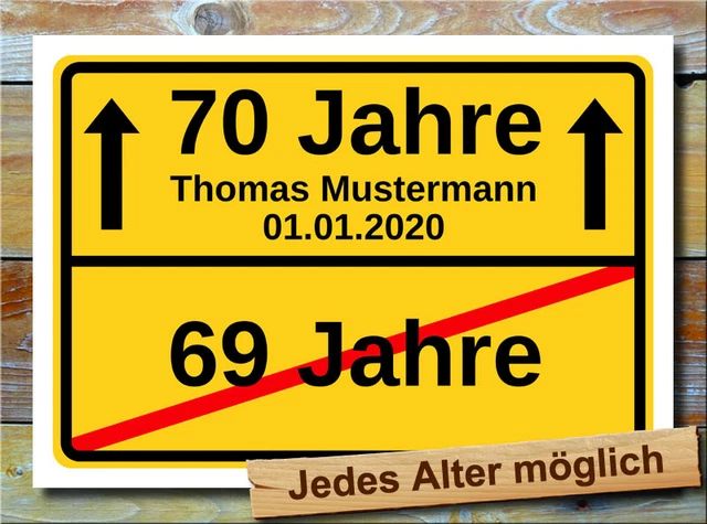 PERSONALISIERTES GESCHENK 70. Geburtstag Ortsschild Bild Deko