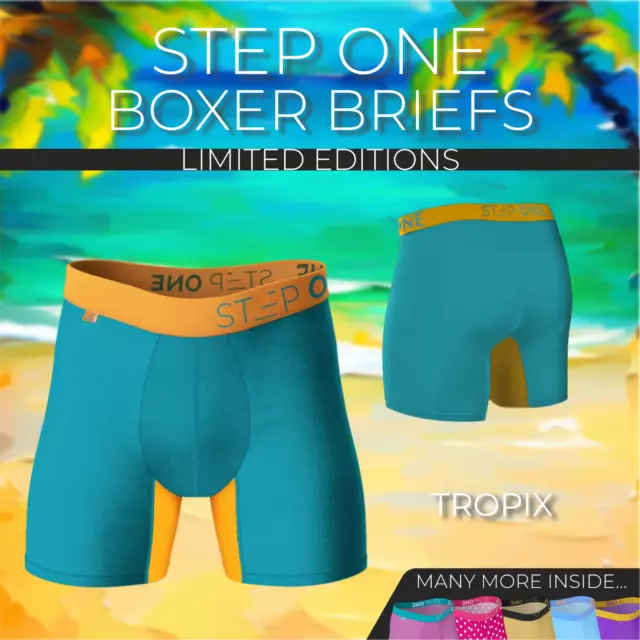 STEP ONE New Mens Boxer Briefs (Longer) Bamboo Underwear- Limited Editions