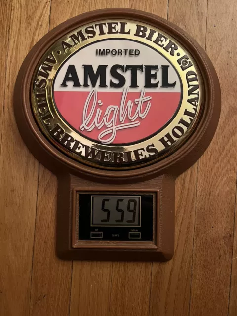 Vintage Amstel Light Sign & Wall Clock Digital Holland Imported Beer Man Cave