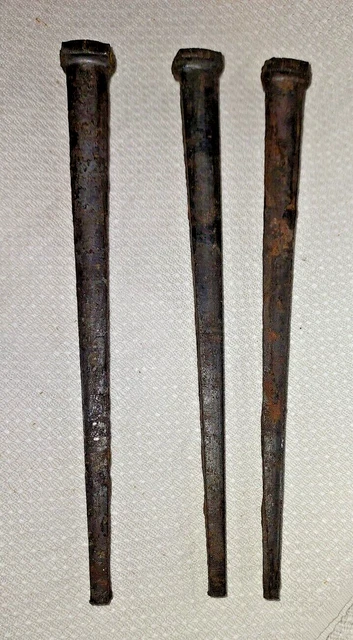 3 Vintage / Antique  LARGE 5.5" Straight Square Cut Square Head Nails