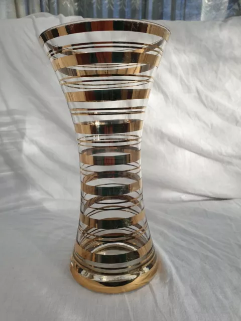 Clear glass vase with gold bands and stripes 