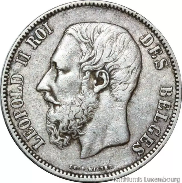 AA413 Belgique 5 Francs Leopold II 1872 Argent Silver ->Make offer