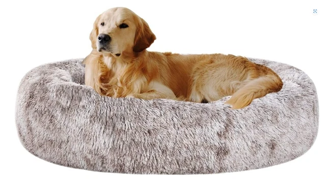 Coohom Oval Calming Donut Cuddler Dog BedShag Faux Fur Cat Bed Washable Round...