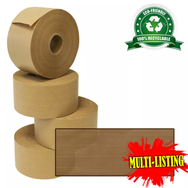 STRONG BROWN REINFORCED GUMMED PAPER WATER ACTIVATED TAPES 48mm (2") & 70mm (3") 3