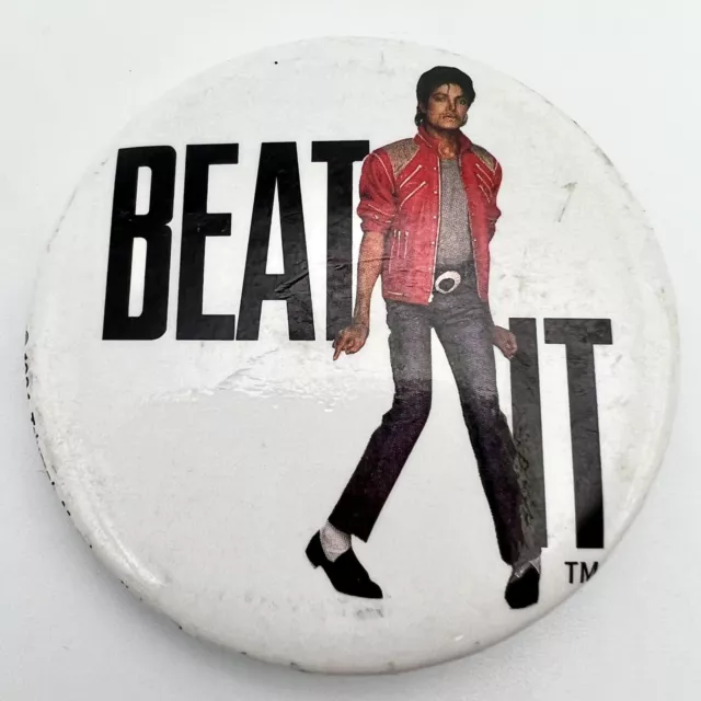 Vintage 1984 MICHAEL JACKSON BEAT IT Large 2-1/4 Inch Pinback Button Pin Badge