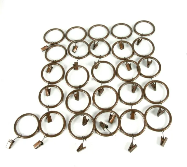26 Curtain Rings with Clips Antique Brass Finish 1.75" Inside Diameter