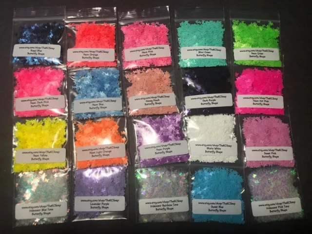 Solvent Resistant Neon BUTTERFLY shape Glitter U Choose Color Nail Art Face