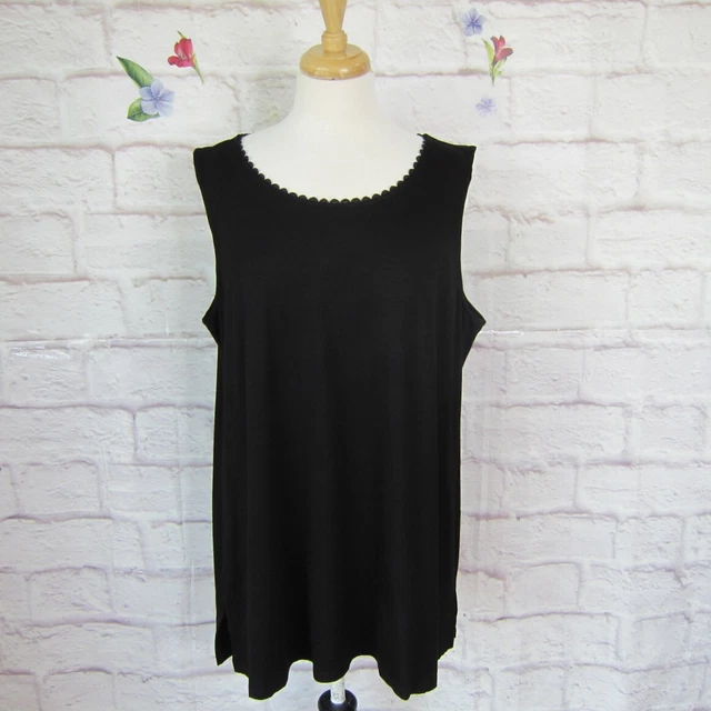 TALBOTS Plus Black Scalloped Trim Neck Tank Top Cami Shell Size 2X NWT $44.50