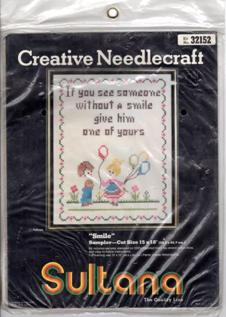 Sultana Creative Needlecraft Cross Stitch Kit #32152 "Smile" Sampler 15"x18" Cut