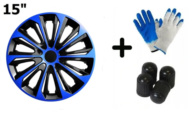 15" STRONG DUOCOLOR BLACK BLUE wheel TRIMS car covers HUB CAPS set of 4 | 3617