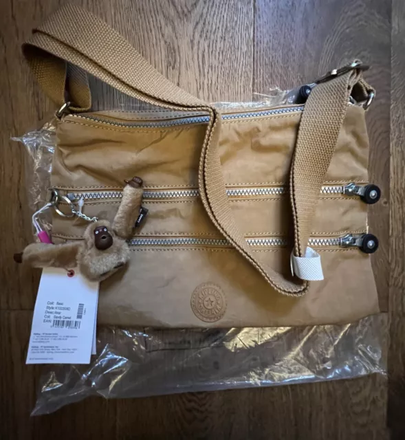 KIPLING ALVAR CROSSBODY Bag In Sandy Camel With Furry Monkey. BNWT