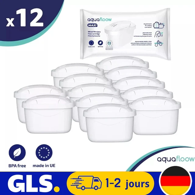 12 Cartouches Filtres Aquafloow Pour Carafe Brita Maxtra+ - Capacité 200 L - Recharge Filtre Eau