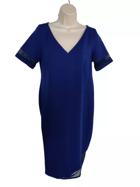 Womens Asos Maternity Navy Blue Rib Stretch Shift Dress Size Uk 14 Knee Length