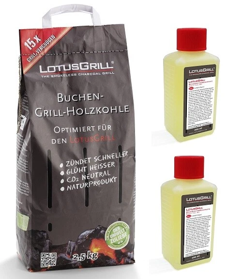 Salvare Set: LotusGrill Carbone Legno di Faggio 2,5 KG Sacco + 2x Sterno 200 ML
