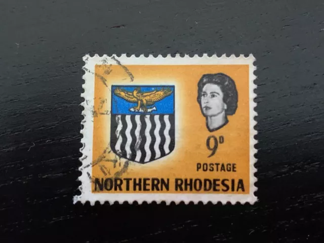 Northern Rhodesia Zambia 1963 Coat Of Arms Queen Elizabeth 9D Yellow - Fine Used