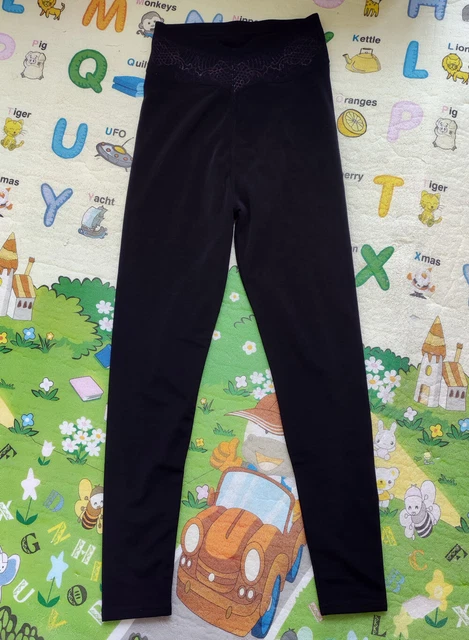 Leggings Noir Femme Insérer Voilé Broderie Laçage Avant Mouillé Look DL-936
