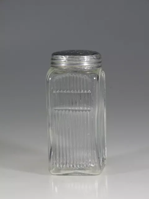 Vintage Hoosier Glass Crystal Large Square Ribbed Spice Jar c.1925