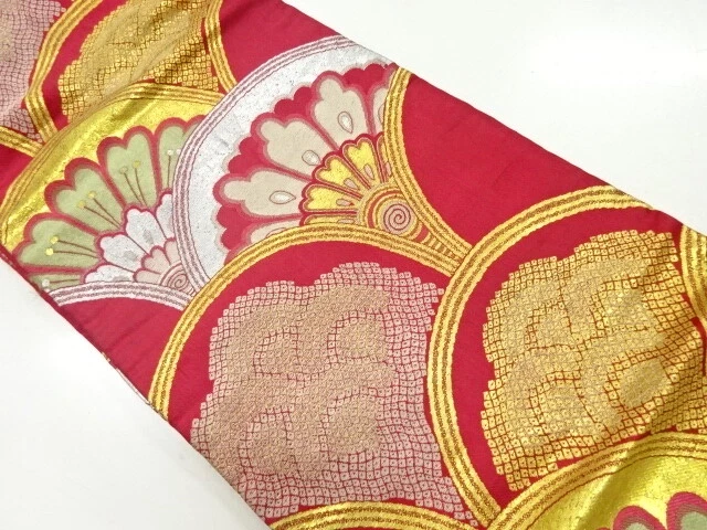 45076# Japanese Kimono / Antique Nagoya Obi / Woven Flower & Seigaiha