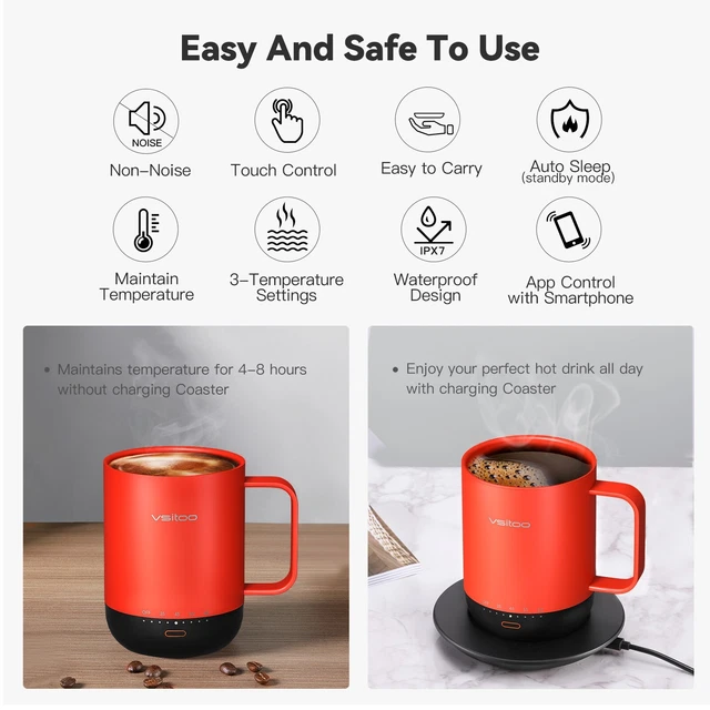 VSITOO Control Smart Coffee Mug - 14oz Black - App Controlled Heated Coffee Cup 2