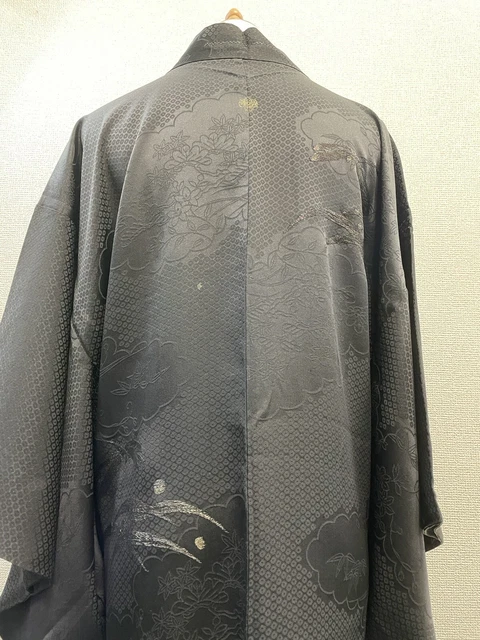 Vintage Japanese Kimono HAORI Jacket Black Pine and Plum antique from Japan