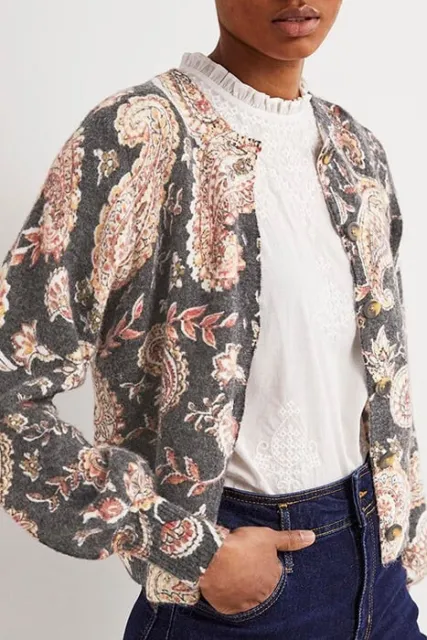 BNWT Size 20 Boden Cardigan Grey Paisley Pattern  with Wool & Alpaca RRP £95