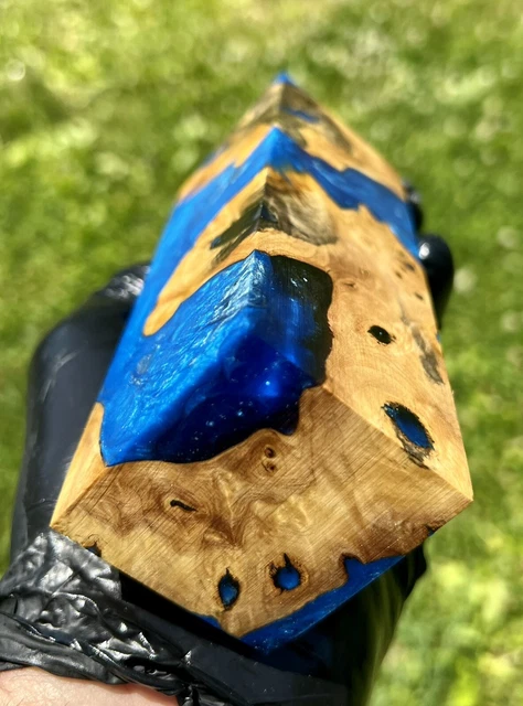 Cuchillo Buckeye Burl híbrido teñido estabilizado manija escalas bloque de giro