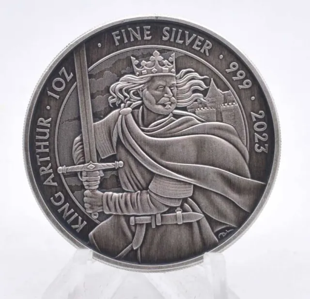 Great Britain 2023 King Arthur 1 oz Silver Antique Finish in Capsule