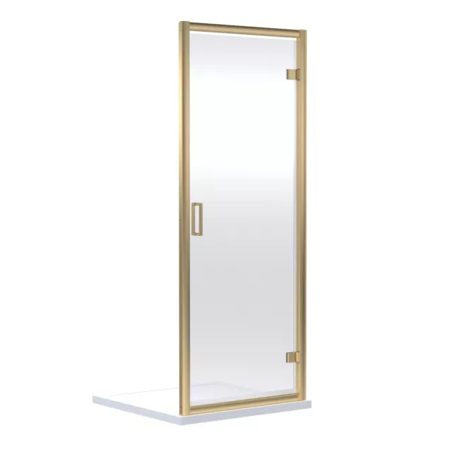 Nuie Rene Brushed Brass 700mm Hinged Shower Enclosure Door 6mm Glass Bathroom