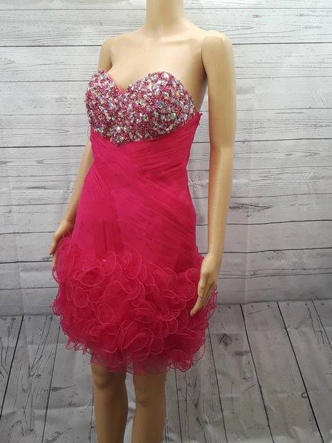 Juliet Fashion Millex Prom Party dress Pink Fuchsia Corset Rufles Sequins Bead M