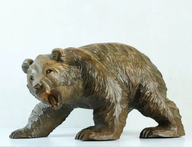 Large Vintage Japanese Carved Wooden Bear Growling, 46cm, circa 1940s