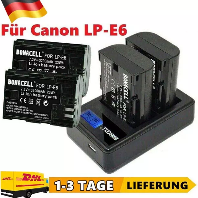 2X AKKU LP-E6 für Canon EOS 5DS, 5DS R, 60Da, 80D, 7D Mark II Batteri +Ladegerät