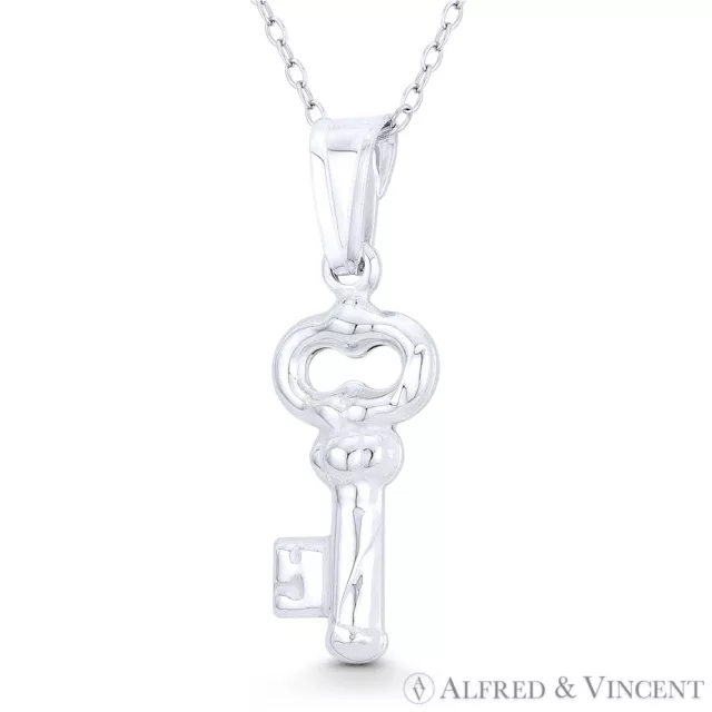 Skeleton Key-to-Heart Love Charm Pendant & Chain Necklace in 925 Sterling Silver