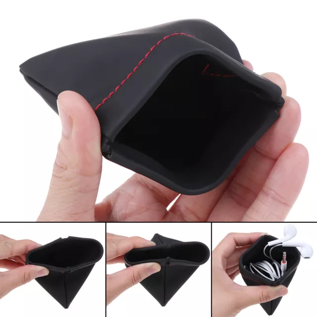 Portable PU leather earphone case storage bag headset headphone carrying poI_EL