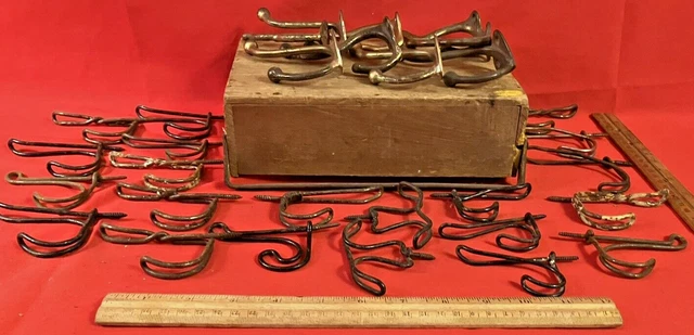 30 VTG Coat/Clothing Hooks: 9 Cast Metal & 21 Twisted Wire (Restore & Use)
