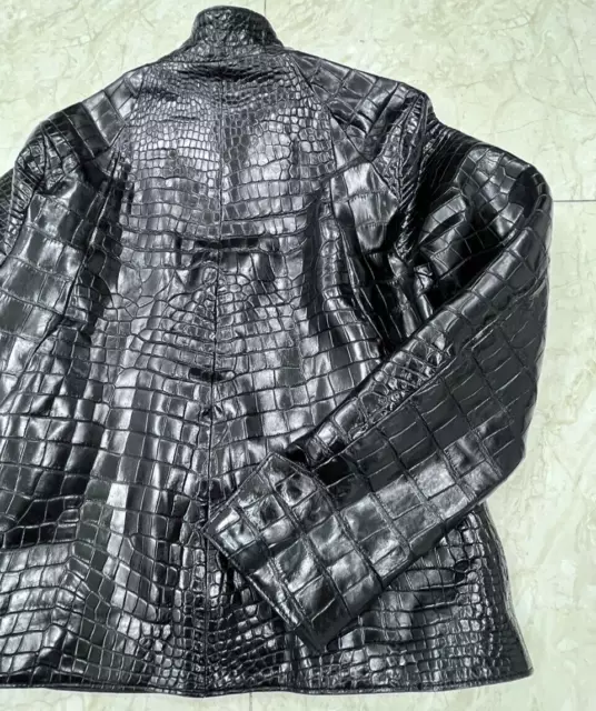 100% Real Alligator/Crocodile Leather Skin Men's Luxury Black Bomber Jacket