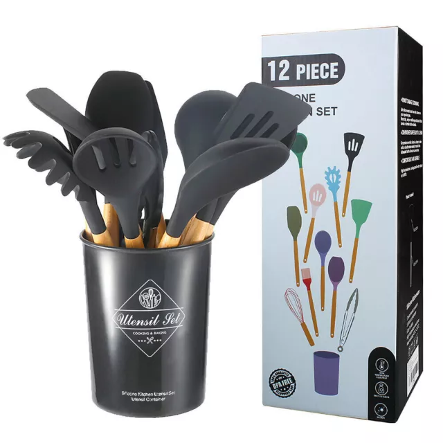 12 Pcs Cooking Utensils Kitchen Utensil Set 446F Heat Resistant Non-Stick Wooden