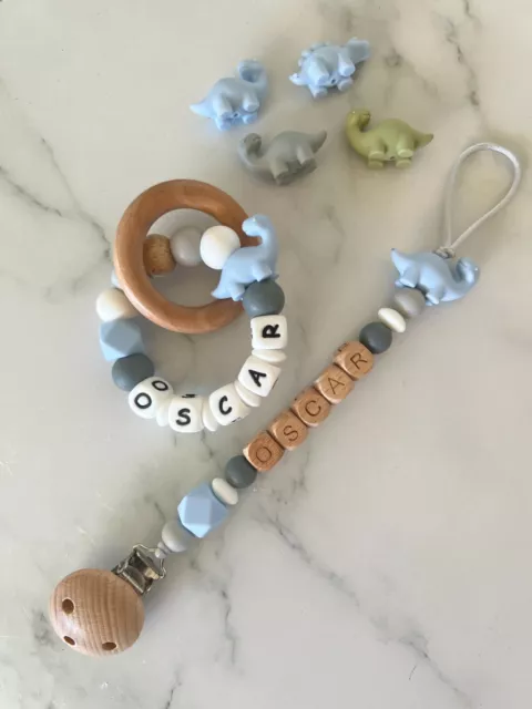 Handmade Personalised Gift Set Teether Silicone Rattle Teething Toy Baby Custom 2