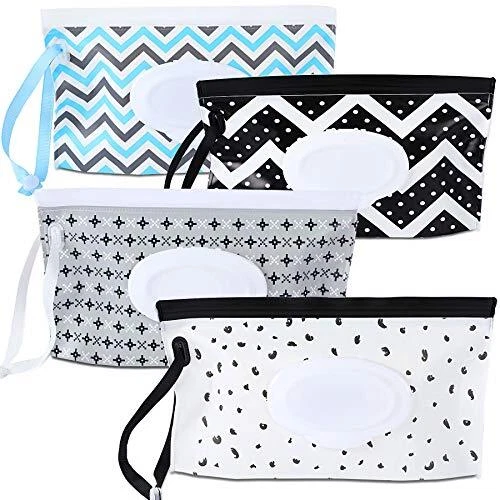 4 Pack Baby Wipe Dispenser,Portable Refillable Wipe Holder,Baby Wipes