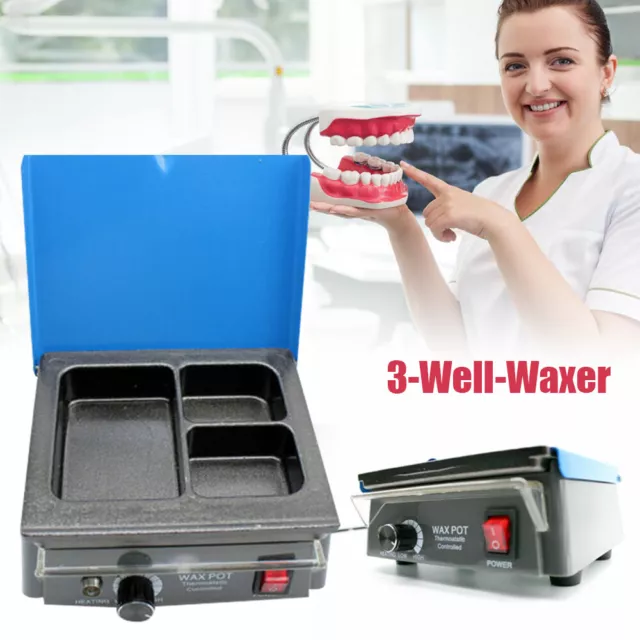 Dental Analog Wax Heater 3-Well Wax Melting Dipping Pot Non-Stick Lab Equipment